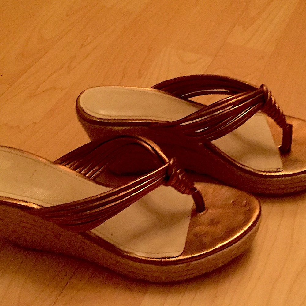 Elie Tahari - Unqique Bronze Wedge Strap Sandals